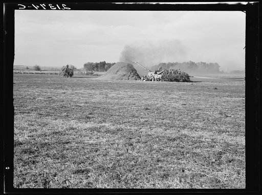 Untitled photo, possibly related to: Threshing red clover for seed on older settler's ranch. Near Ontario, Malheur County, Oregon