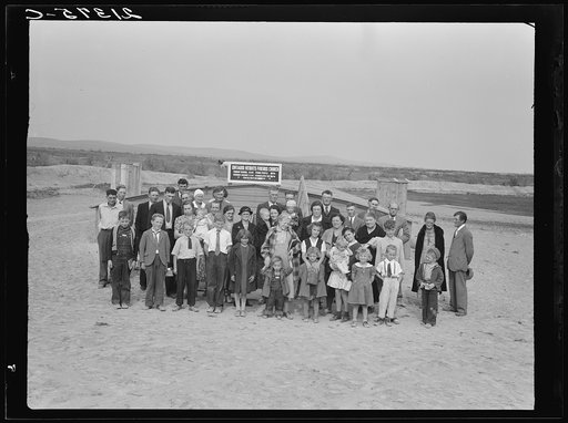 The entire congregation of Friends church (Quaker). Dead Ox Flat, Malheur County, Oregon