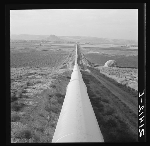 Untitled photo, possibly related to: Siphon--the world's longest--which carries water five miles to Dead Ox Flat. It is eight feet in diameter. Malheur County, Oregon