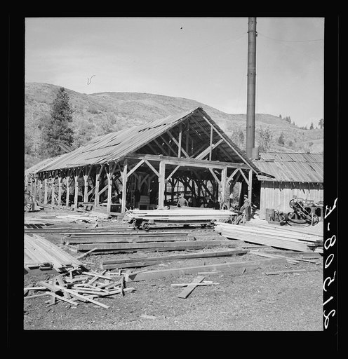 Untitled photo, possibly related to: The sawmill in operation. It was built by the farmer members of the Ola self-help sawmill co-op. Gem County, Idaho. General caption 48