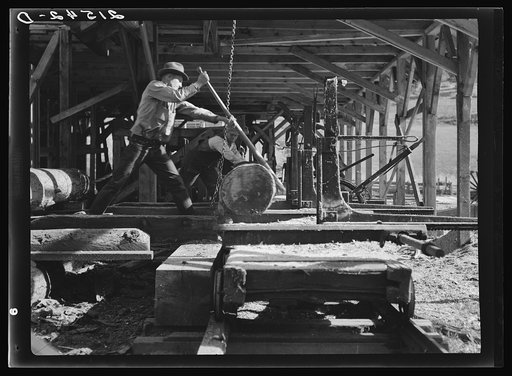Untitled photo, possibly related to: The sawmill in operation. It was built by the farmer members of the Ola self-help sawmill co-op. Gem County, Idaho. General caption 48