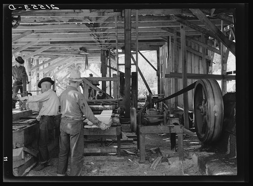 Untitled photo, possibly related to: The sawmill in operation. It was built by the farmer members of the Ola self-help sawmill co-op. Gem County, Idaho. General caption 48