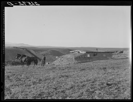 The Daugherty home. Note siphon which brings irrigation water from the opposite bench. Warm Springs district, Malheur County, Oregon. General caption 74
