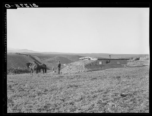 Untitled photo, possibly related to: The Daugherty home. Note siphon which brings irrigation water from the opposite bench. Warm Springs district, Malheur County, Oregon. General caption 74