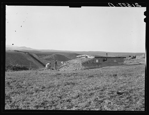 The Daugherty home. Note siphon which brings irrigation water from the opposite bench. Warm Springs district, Malheur County, Oregon. General caption 74