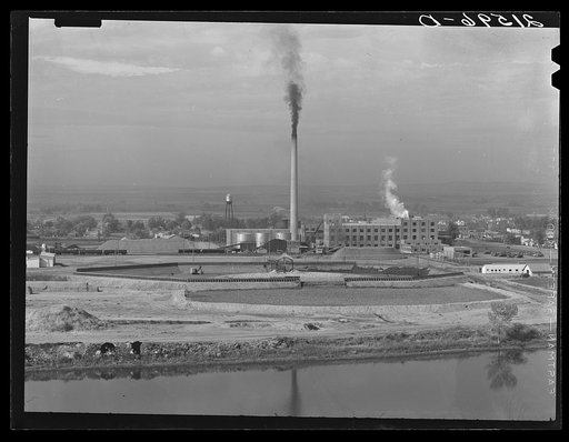 Sugar beet factory along Snake River. Shows beet dump, beet pile. Nyssa, Malheur County, Oregon. General caption 66