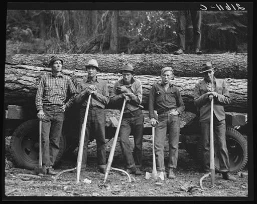 Five members of Ola self-help sawmill co-op. Gem County, Idaho