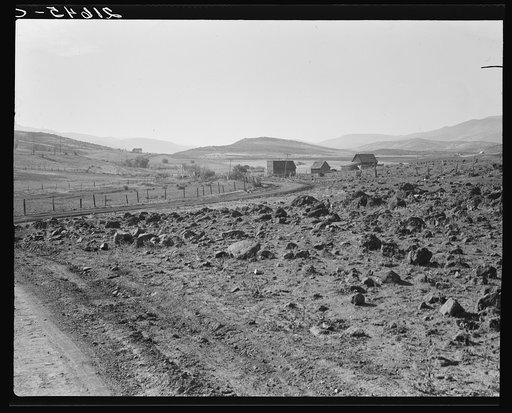 Road up the valley toward Ola self-help sawmill co-op. Gem County, Idaho "The Thunder Mountain gold rush went over this road. They had to use thirty-five horses to get some of the equipment over." General caption 48