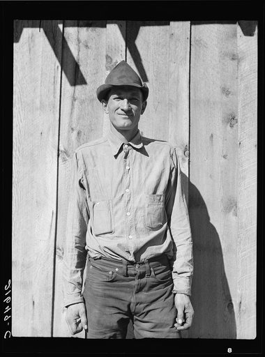 Untitled photo, possibly related to: One of the thirty-six members. Ola self-help sawmill co-op. Gem County, Idaho. General caption 48.