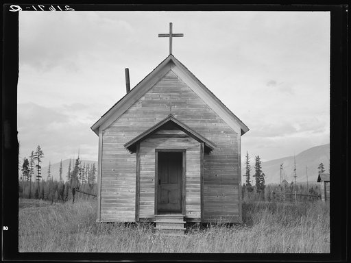 Abandoned church in cut-over area. Boundary County, Idaho. Two miles south of Canadian line