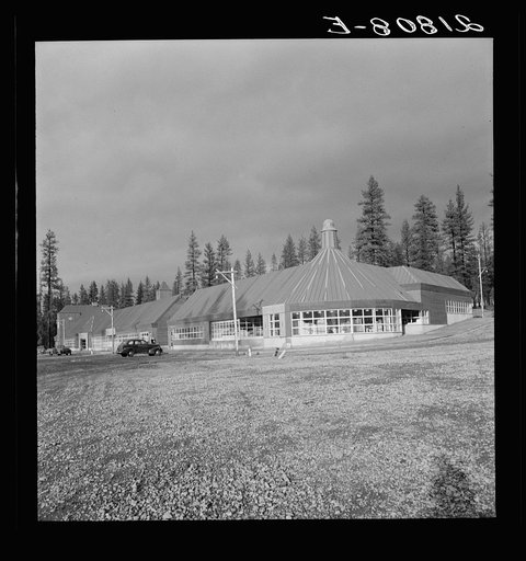 Untitled photo, possibly related to: Stores and community center in model lumber company town, Gilchrist, Oregon. See general caption 76