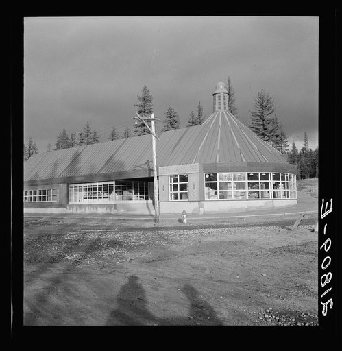 Untitled photo, possibly related to: Stores and community center in model lumber company town, Gilchrist, Oregon. See general caption 76