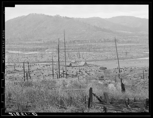 Untitled photo, possibly related to: The Priest River runs through a stumpy valley where new farms are being established. Bonner County, Idaho. See general caption 49