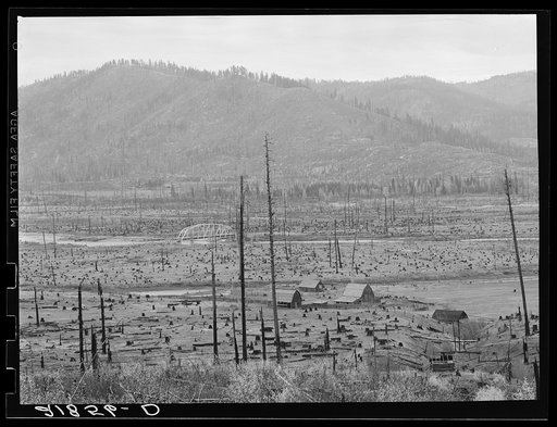 Untitled photo, possibly related to: The Priest River runs through a stumpy valley where new farms are being established. Bonner County, Idaho. See general caption 49