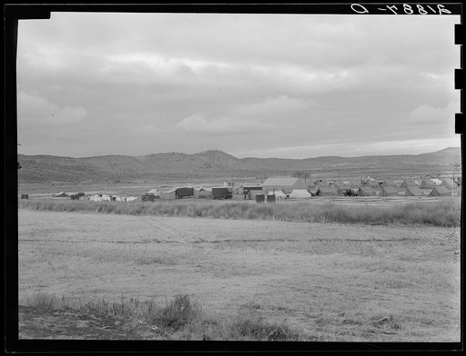 Untitled photo, possibly related to: Wide view of the first mobile camp unit (FSA - Farm Security Administration), situated in the Klamath Basin, Oregon. See general caption 62