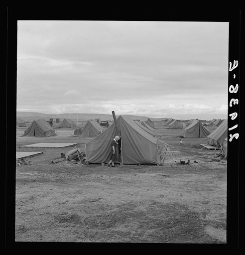 Nurse making her rounds, late in the afternoon. Merrill, Klamath County, Oregon. Unit of FSA (Farm Security Administration) mobile camp