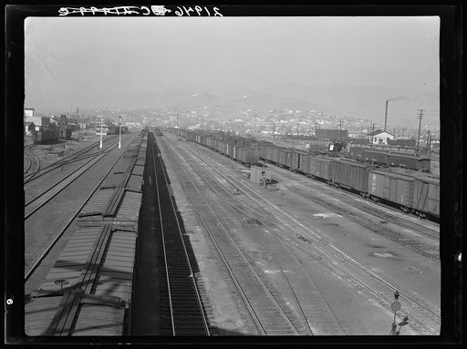 Untitled photo, possibly related to: Railroad, outskirts of fast growing town. Klamath Falls, Oregon