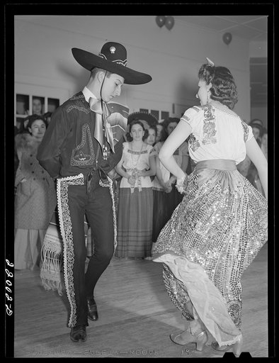 Brownsville, Texas. Charro Days fiesta. Dancing the jarabe tapatia [i.e. Jarabe Tapatío] at Triple L Club dance