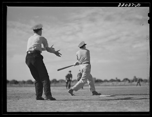 Weslaco, Texas. FSA (Farm Security Administration) camp. Baseball game. Saturday afternoon