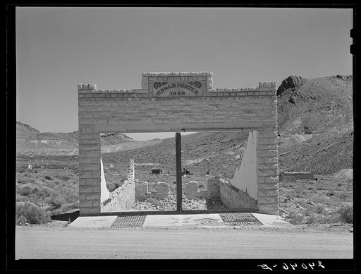Ruins of buildings at ghost mining town. Rhyolite, Nevada