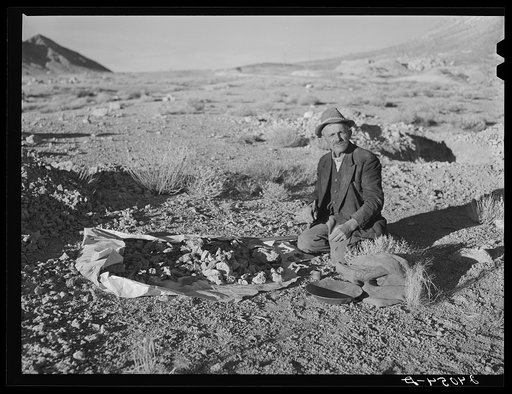 Untitled photo, possibly related to: Rocky Mountain George, old prospector, born in badlands of Wyoming. Esmeralda County, Nevada