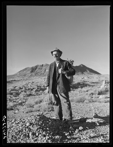 Untitled photo, possibly related to: Prospector in the desert. Esmeralda County, Nevada