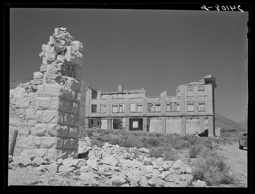 Ruins of buildings in ghost mining town. Rhyolite, Nevada