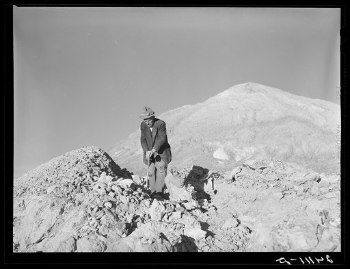 Rocky Mountain George exploring a claim. Esmeralda County, Nevada