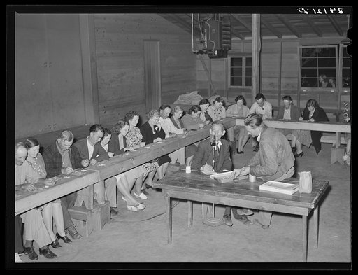 Bingo game. Tulare migrant camp. Visalia, California
