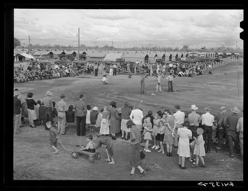 Untitled photo, possibly related to: Baseball game. Tulare migrant camp. Visalia, California