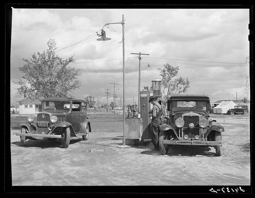 Untitled photo, possibly related to: Cooperative gas station. Shafter migrant camp. Shafter, California
