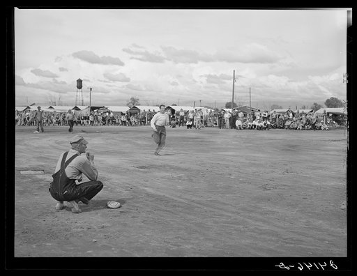 Untitled photo, possibly related to: Baseball game. Tulare migrant camp. Visalia, California