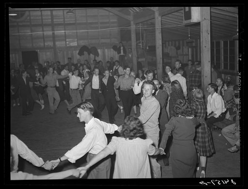 Untitled photo, possibly related to: Saturday night dance. Tulare migrant camp. Visalia, California