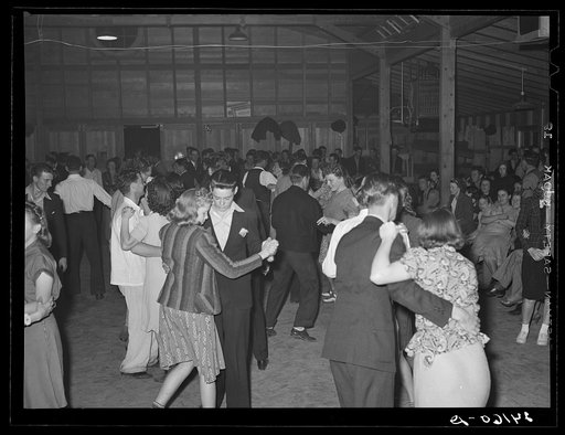Untitled photo, possibly related to: Saturday night dance. Tulare migrant camp. Visalia, California