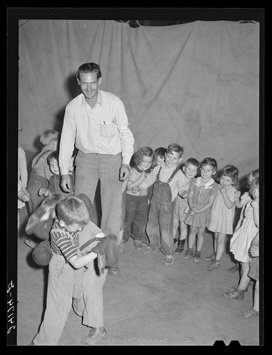 Untitled photo, possibly related to: Children playing in nursery. Tulare migrant camp. Visalia, California