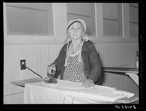 Ironing equipment is provided at the Tulare migrant camp. Visalia, California