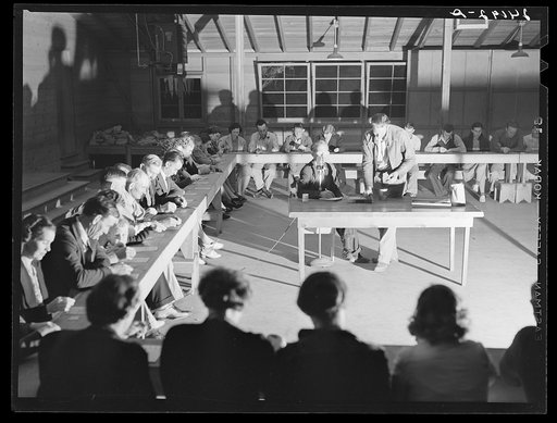 Bingo game. Tulare migrant camp. Visalia, California