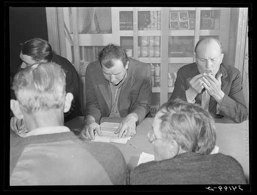Council meeting. Tulare migrant camp. Visalia, California