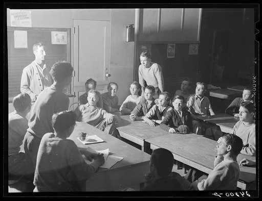 Meeting of Baseball Club. Tulare migrant camp. Visalia, California