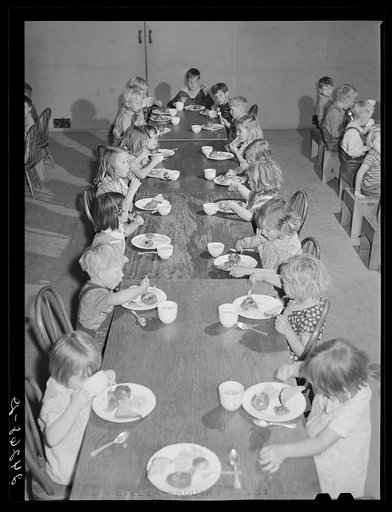 Children eating in nursery. Tulare migrant camp. Visalia, California