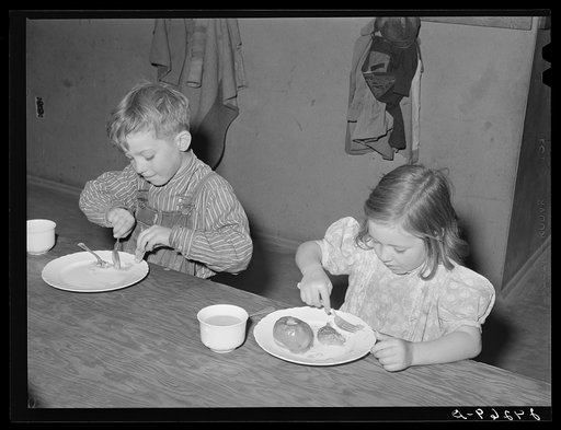 Children eating in nursery. Tulare migrant camp. Visalia, California