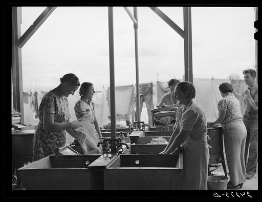 Laundry equipment is in constant use. Tulare migrant camp. Visalia, California