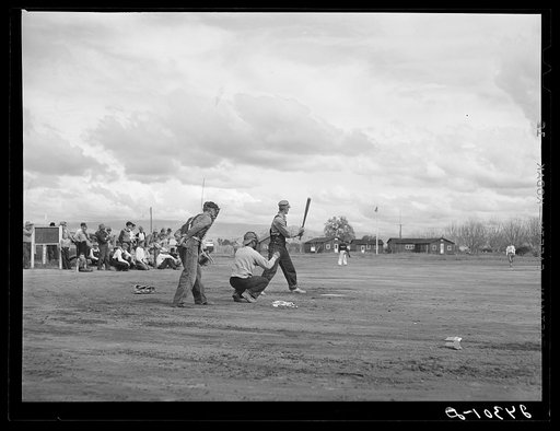 Untitled photo, possibly related to: Baseball game. Tulare migrant camp. Visalia, California
