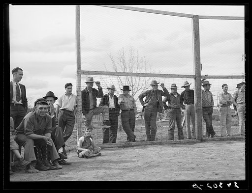 Watching baseball game. Tulare migrant camp. Visalia, California