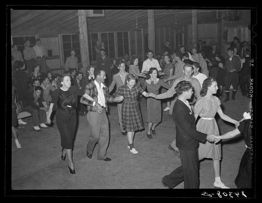 Untitled photo, possibly related to: Saturday night dance. Tulare migrant camp. Visalia, California