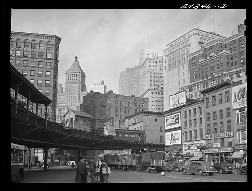 Elevated structure and buildings. Lower Manhattan