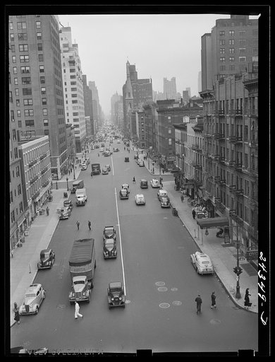 View of First Avenue looking south from 59th Street Bridge. New York