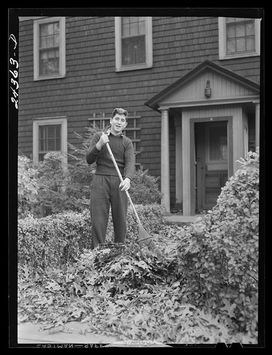 Untitled photo, possibly related to: Sweeping fallen leaves in the suburbs. New York City