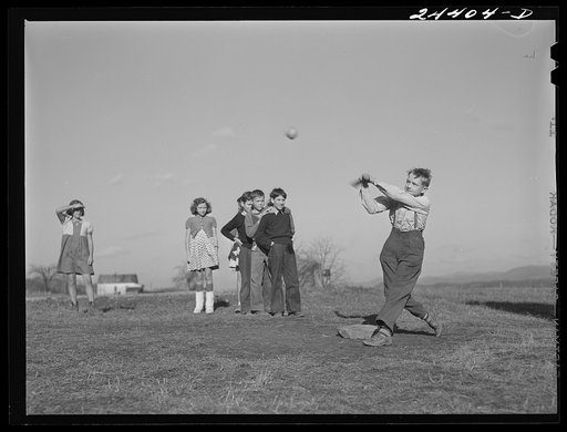 Baseball game during afternoon play period, homestead school. Dailey, West Virginia