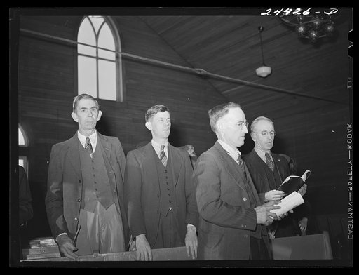 Elders singing hymn at Sunday school, at Baptist church near project.  Dailey, West Virginia